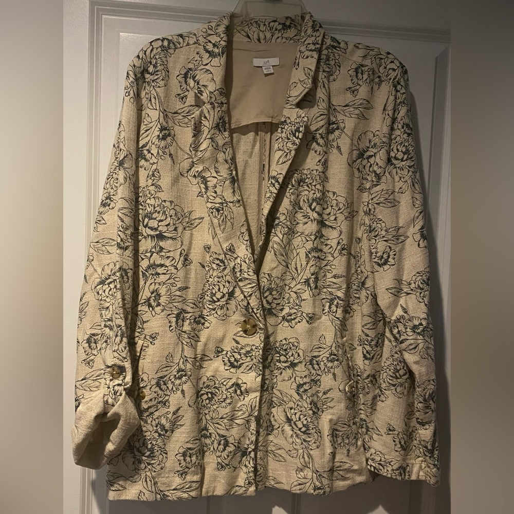 J. Jill Women’s blazer size Large Floral Linen Blend Long Sleeve